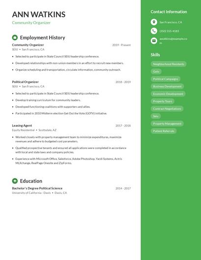 Community Organizer Resume