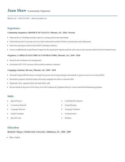Community Organizer Resume
