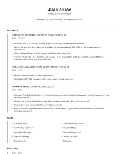 Community Organizer Resume
