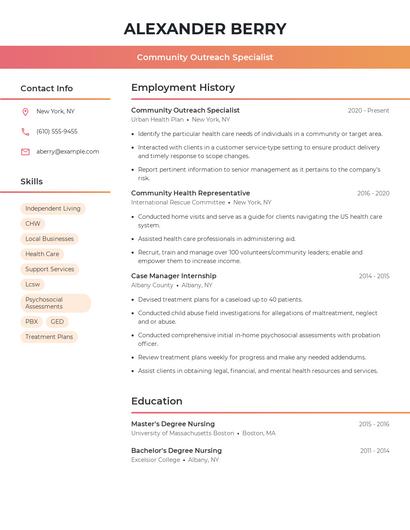 Community Outreach Specialist Resume