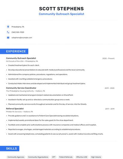 Community Outreach Specialist Resume