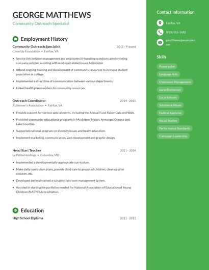 Community Outreach Specialist Resume