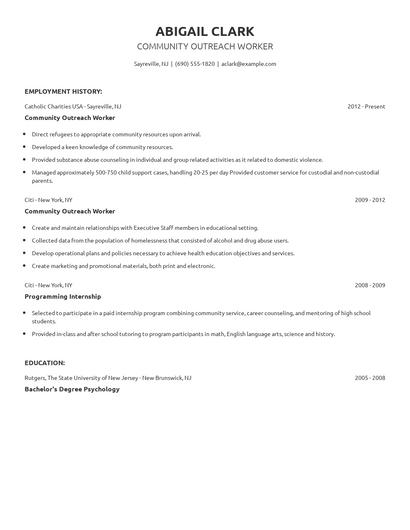 Community Outreach Worker Resume