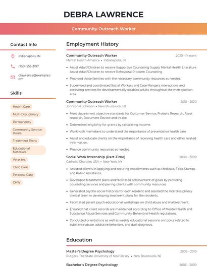 Community Outreach Worker Resume