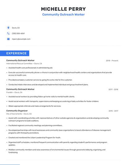 Community Outreach Worker Resume