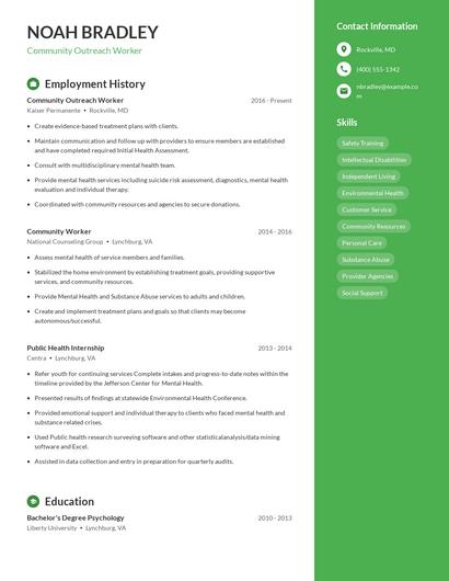 Community Outreach Worker Resume