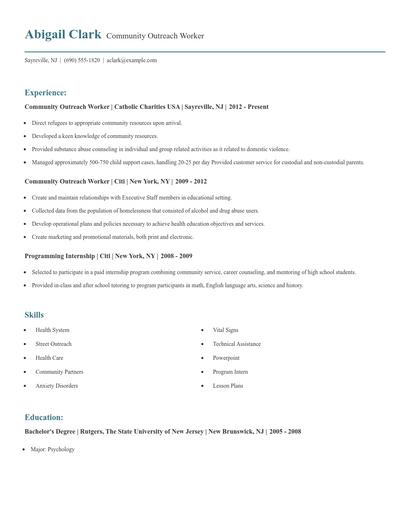 Community Outreach Worker Resume