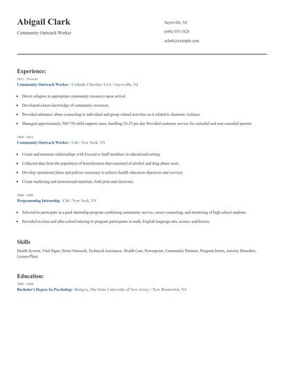 Community Outreach Worker Resume