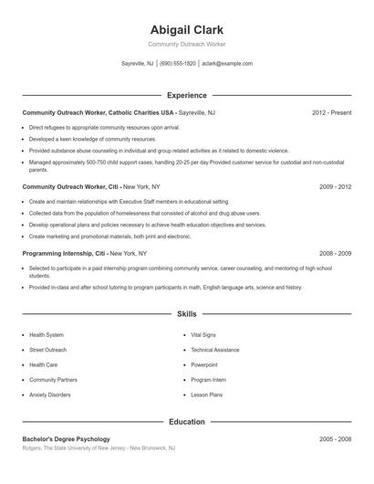 Community Outreach Worker Resume