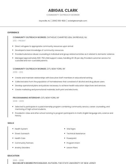 Community Outreach Worker Resume