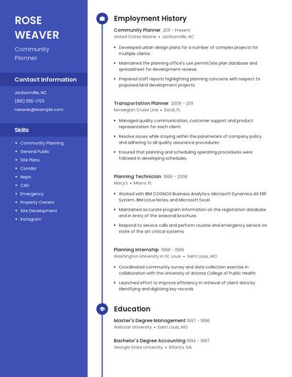 Community Planner Resume