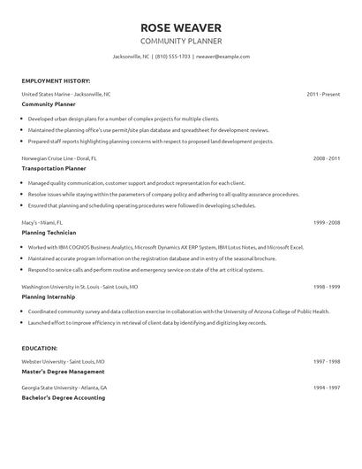 Community Planner Resume