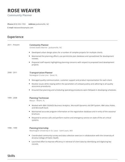 Community Planner Resume