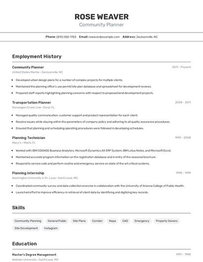 Community Planner Resume