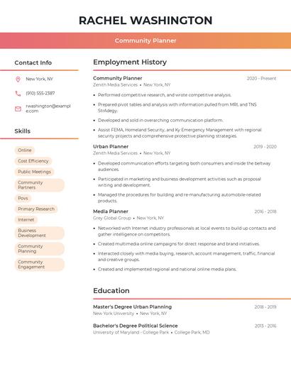 Community Planner Resume