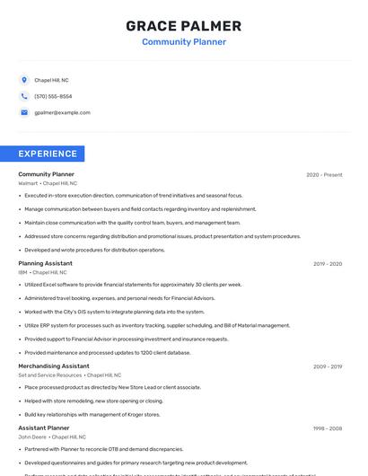 Community Planner Resume