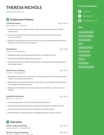 Community Planner Resume