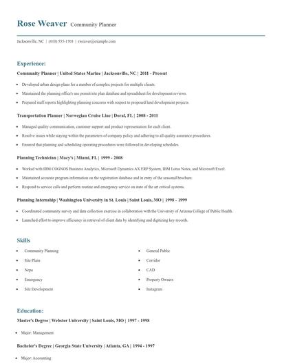 Community Planner Resume