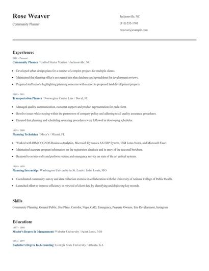 Community Planner Resume