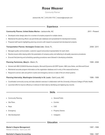 Community Planner Resume