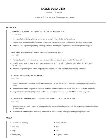 Community Planner Resume