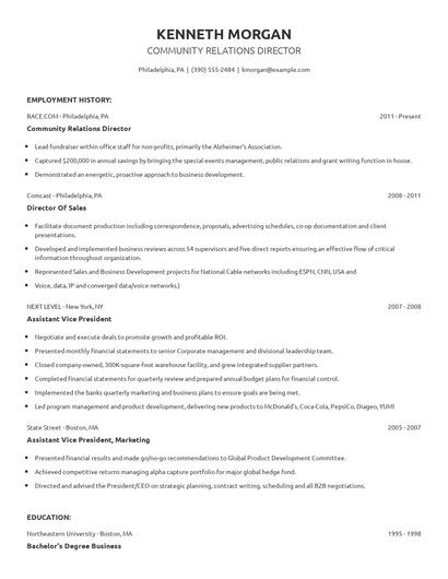Community Relations Director Resume