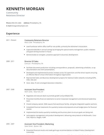 Community Relations Director Resume