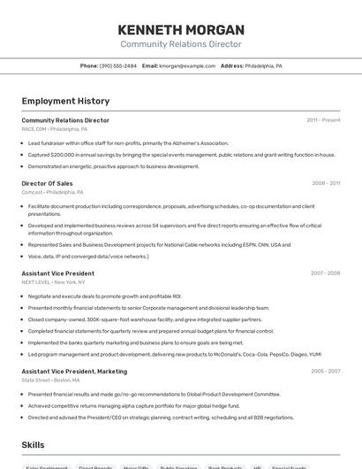 Community Relations Director Resume