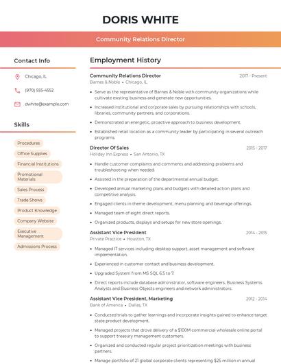 Community Relations Director Resume