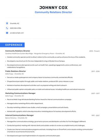 Community Relations Director Resume