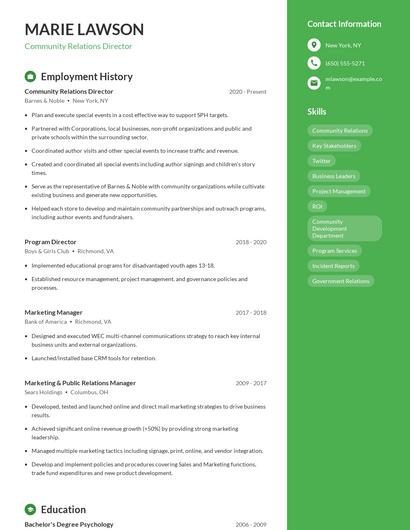 Community Relations Director Resume