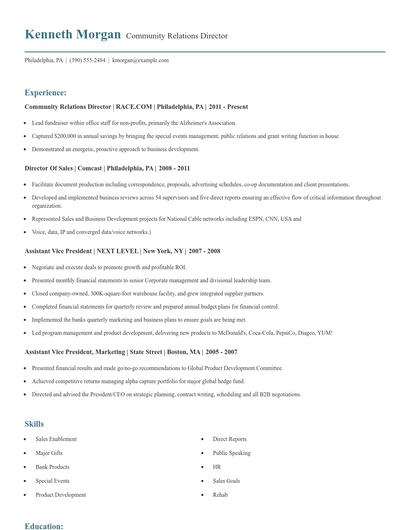 Community Relations Director Resume