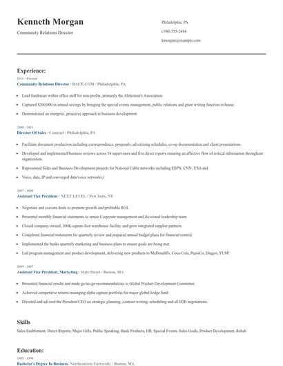 Community Relations Director Resume