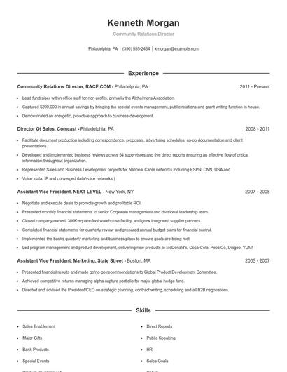 Community Relations Director Resume