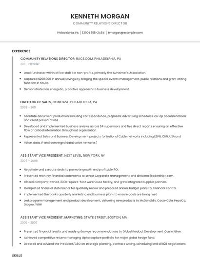 Community Relations Director Resume