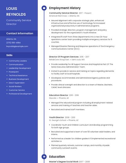 Community Service Director Resume