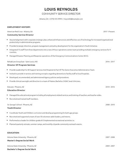 Community Service Director Resume