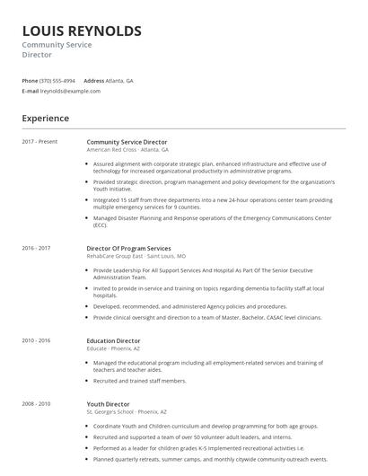 Community Service Director Resume