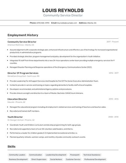 Community Service Director Resume