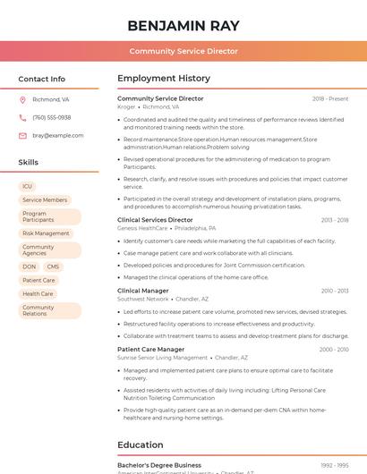Community Service Director Resume