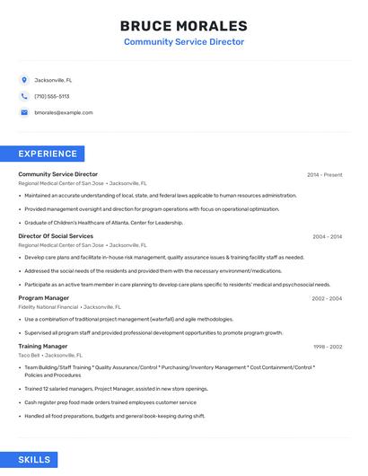 Community Service Director Resume