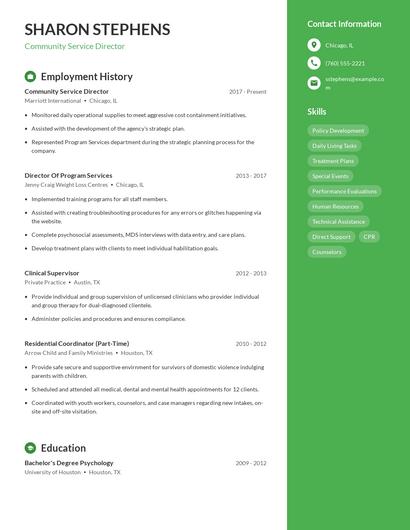 Community Service Director Resume