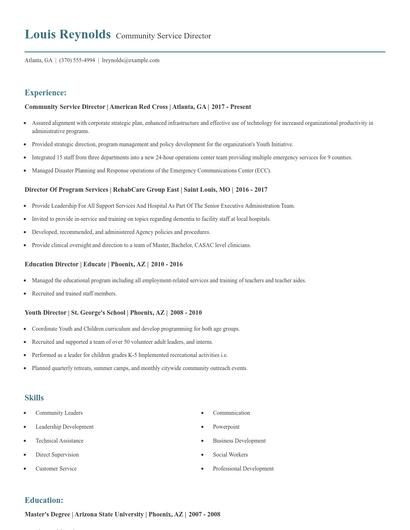 Community Service Director Resume