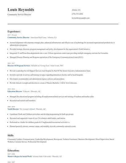 Community Service Director Resume