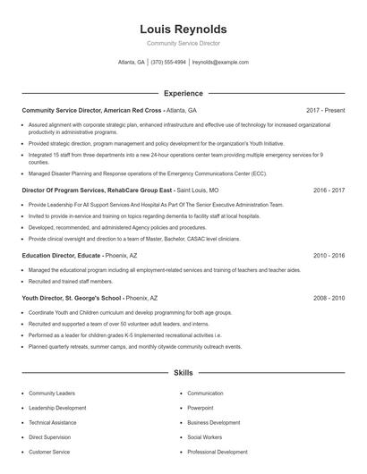 Community Service Director Resume