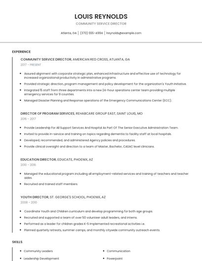 Community Service Director Resume