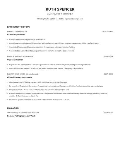 Community Worker Resume