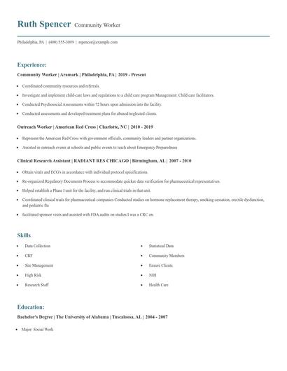 Community Worker Resume
