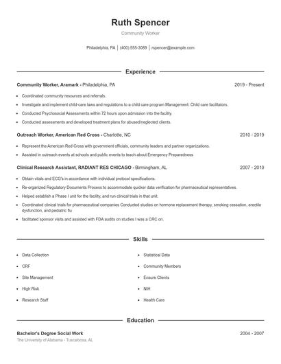Community Worker Resume