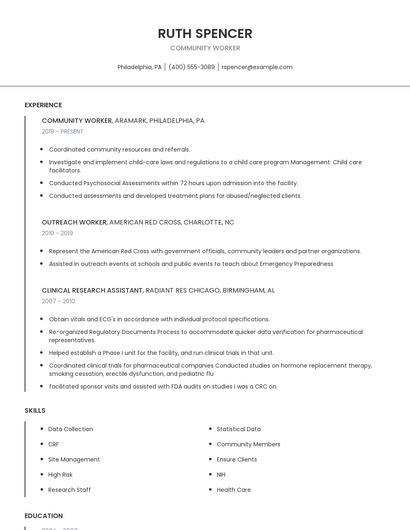 Community Worker Resume